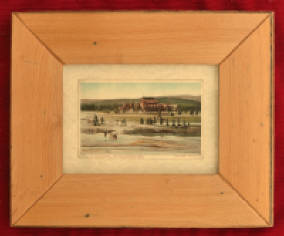 picture frame from old faithful inn flooring with postcard or print art work